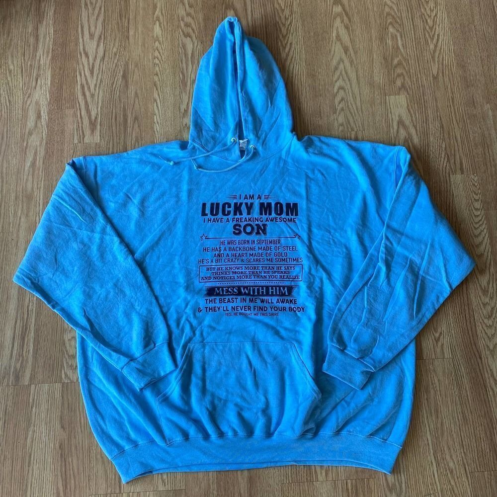 Lucky Mom with Awesome Son Hoodie Light Blue 3XL